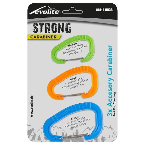 Evolite Strong 3'lü Karabina Seti  Mavi-Turuncu-Yeşil