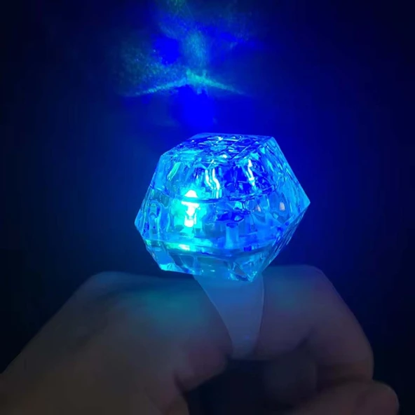 Kristal Tasarımlı Led Glow Işıklı 3 Modlu Mavi Yüzük 3.5 x 5 cm - 3