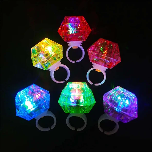 Kristal Tasarımlı Led Glow Işıklı 3 Modlu Yeşil Yüzük 3.5 x 5 cm - 3