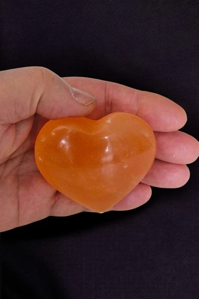 Kalp Kesim Turuncu Selenit Masaj Terapi Taşı - 3