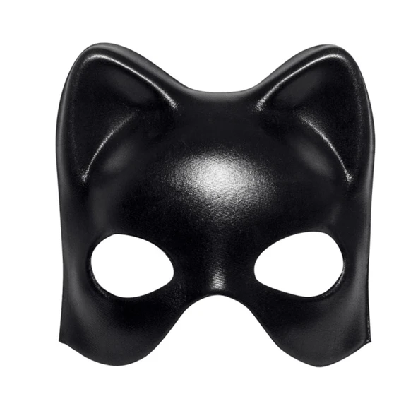 Siyah Deri Görünümlü Kedi Maskesi – Cosplay & Maskeli Balo