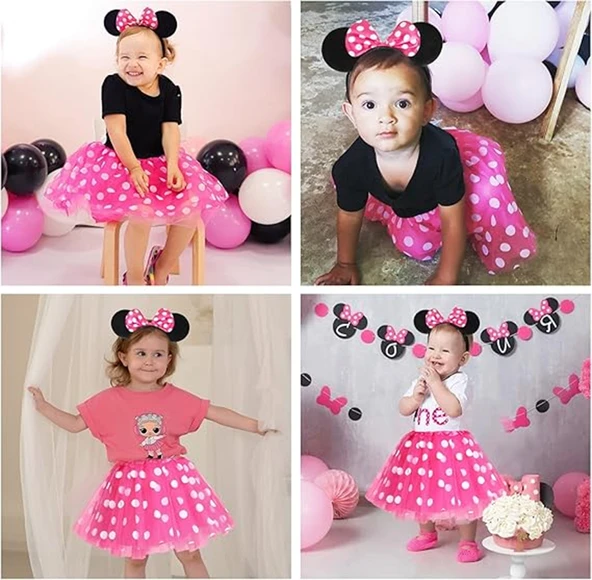 Pembe Fiyonklu Minnie Mouse Tacı Mini Kulak - 5