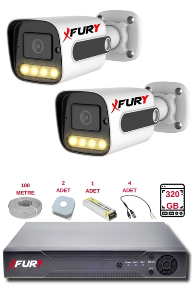 FURY 2 Kameralı Set Full HD Gece Renkli Görüş-Cepten İzle-Su Geçirmez Güvenlik Kamerası Seti 320GB ürün görseli