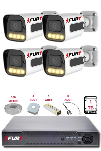 FURY 4 Kameralı Set Full HD Gece Renkli Görüş - Cepten İzle - Su Geçirmez Güvenlik Kamerası Seti 1TB ürün görseli