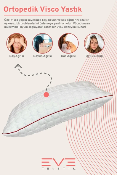 Kolajen Kumaş Boyun Destekli Visco Parçacıklı Fermuarlı Kılıflı Antialerjik Ortopedik Visco Yastık 40x65 Cm - 7