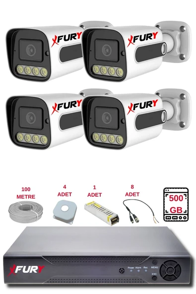 FURY 4 Kameralı Set Full HD Gece Renkli Görüş-Cepten İzle-Su Geçirmez Güvenlik Kamerası Seti 500GB - Resim 2