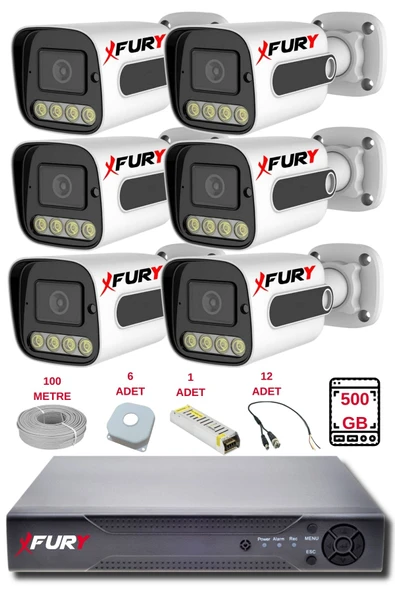FURY 6 Kameralı Set Full HD Gece Renkli Görüş-Cepten İzle-Su Geçirmez Güvenlik Kamerası Seti 500GB - Resim 2