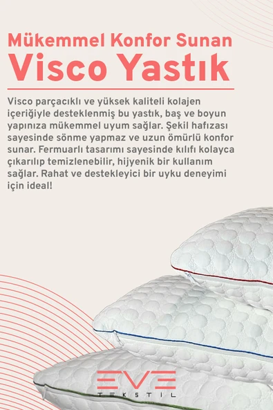 Kolajen Kumaş Boyun Destekli Visco Parçacıklı Fermuarlı Kılıflı Antialerjik Ortopedik Visco Yastık 40x65 Cm - 5