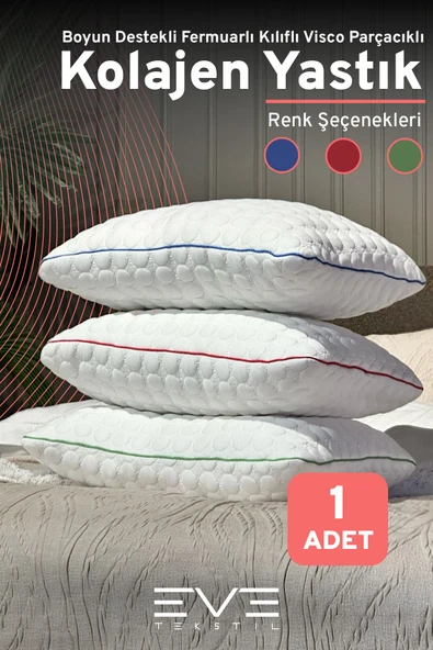 Kolajen Kumaş Boyun Destekli Visco Parçacıklı Fermuarlı Kılıflı Antialerjik Ortopedik Visco Yastık 40x65 Cm
