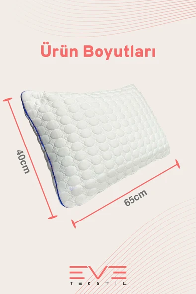 Kolajen Kumaş Boyun Destekli Visco Parçacıklı Fermuarlı Kılıflı Antialerjik Ortopedik Visco Yastık 40x65 Cm - 12