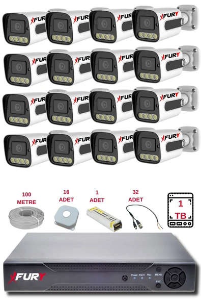 FURY 16 Kameralı Set Full HD Gece Renkli Görüş-Cepten İzle-Su Geçirmez Güvenlik Kamerası Seti 1TB - Resim 2