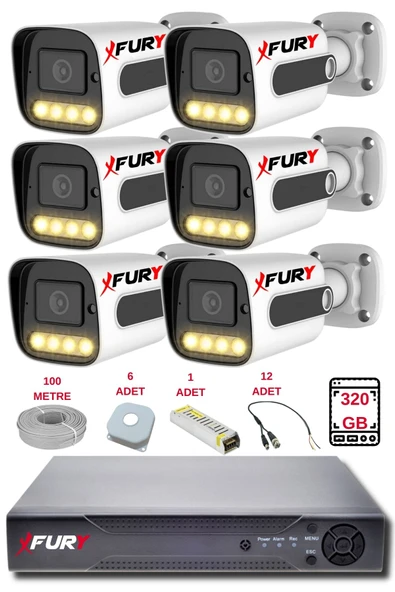 FURY 6 Kameralı Set Full HD Gece Renkli Görüş - Cepten İzle - Su Geçirmez Güvenlik Kamerası Seti 320GB ürün görseli