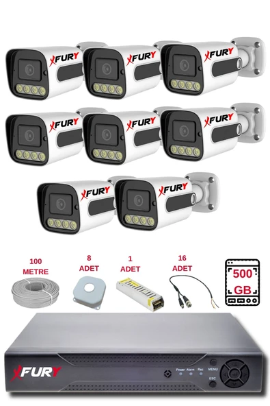 FURY 8 Kameralı Set Full HD Gece Renkli Görüş-Cepten İzle-Su Geçirmez Güvenlik Kamerası Seti 500GB - 2