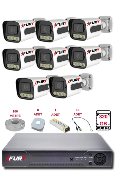 FURY 8 Kameralı Set Full HD Gece Renkli Görüş-Cepten İzle-Su Geçirmez Güvenlik Kamerası Seti 320GB - Resim 2