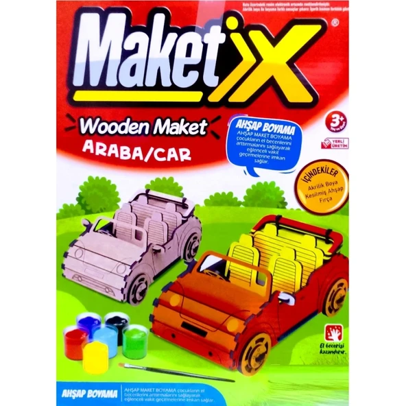 MAKET BOYANABİLİR AHŞAP ARABA MAKETİ 6 RENK AKRİLİK BOYA AHŞAP ARABA EĞİTİCİ OYUNCAK AHŞAP BOYAMA