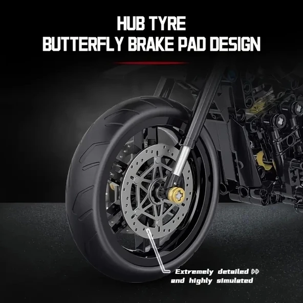 Teknik Motosiklet Yapım Seti 586 parça 1:8 Ölçekli Siyah 8+ yaş Model Kiti hediye yapı blok oyuncak seti - 6