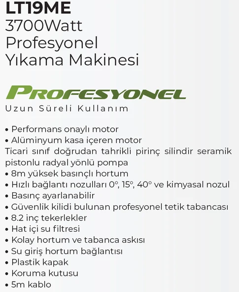 LUTİAN LT19ME - 180 BAR Profesyonel Yüksek Basınçlı Oto Yıkama Makinası 3700 Watt - 2