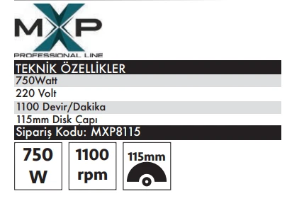 MAX EXTRA MXP8115 - 115mm Profesyonel Avuç Taşlama 750 Watt - Resim 2