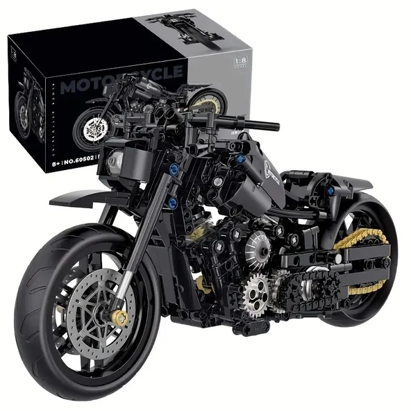 Teknik Motosiklet Yapım Seti 586 parça 1:8 Ölçekli Siyah 8+ yaş Model Kiti hediye yapı blok oyuncak seti - 3