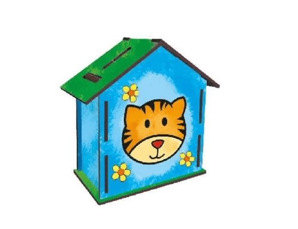 VIP KALİTE MAKET AHŞAP KALEMLİK AHŞAP KUMBARA SETİ 6 AKRİLİK BOYA SETİ AHŞAP ARABALI KALEMLİK - 3