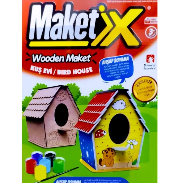 VIP MAKET BOYANABİLİR AHŞAP KUŞ EVİ MAKETİ 6 RENK AKRİLİK BOYA AHŞAP EĞİTİCİ OYUNCAK AHŞAP BOYAMA