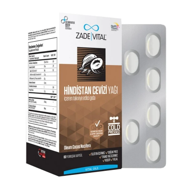 Zade Vital Hindistan Cevizi Yağı Blister 60 Bitkisel Kapsül
