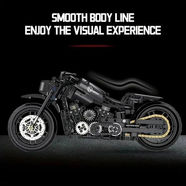 Teknik Motosiklet Yapım Seti 586 parça 1:8 Ölçekli Siyah 8+ yaş Model Kiti hediye yapı blok oyuncak seti - 4