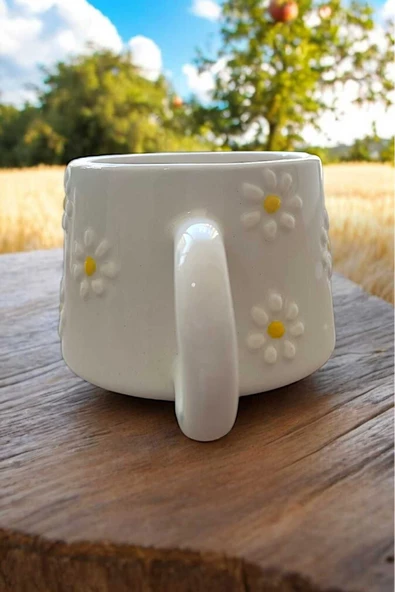 Seramik El Yapımı Sarı Papatya Desenli Kupa Bardak Pinterest papatya kupa Hediyelik Papatya kupa - 3