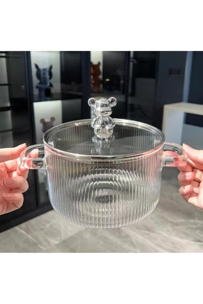 1,5 Litre Borosilikat Isıya Dayanıklı Pinterest Stil Cam Tencere Minimalist Tencere Mutfak Pişirme - 6