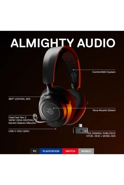 Arctis Nova 7 Wireless Ve Bluetooth Kablosuz Oyuncu Kulaklığı - Siyah - 4