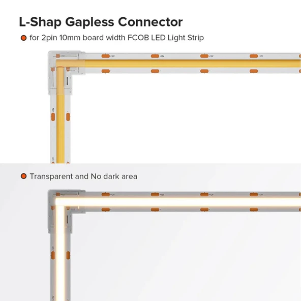 4 adet şeffaf L şekli kapak konnektörleri 2pin FCOB 8mm LED şerit işıklar lehimsiz bağlantı - 3