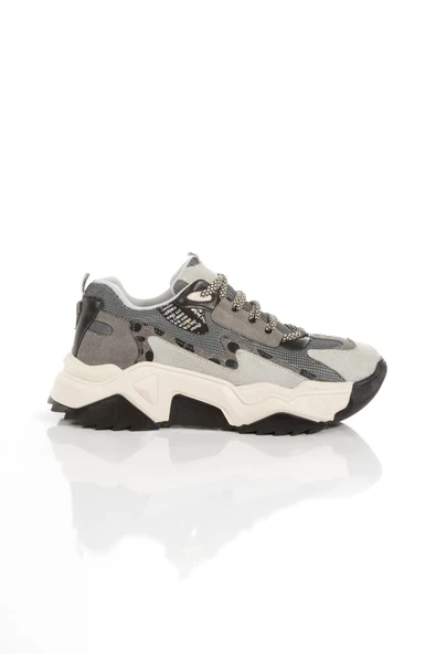 Leo Gri Leopar Sneaker Günlük Kadın Spor Ayakkabı - 5
