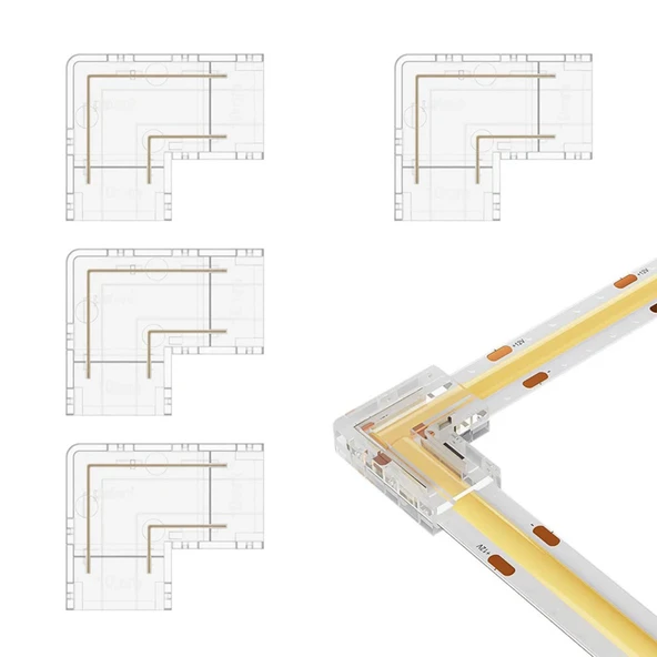 4 adet şeffaf L şekli kapak konnektörleri 2pin FCOB 8mm LED şerit işıklar lehimsiz bağlantı - 5
