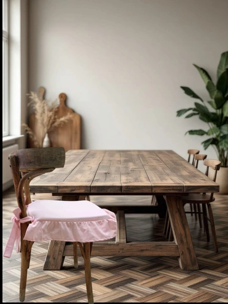 Fırfırlı Sıvı & Leke Itici Iskandinav Sandalye Minderi Pembe - 3