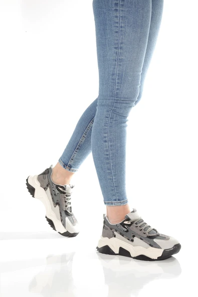 Leo Gri Leopar Sneaker Günlük Kadın Spor Ayakkabı - 2