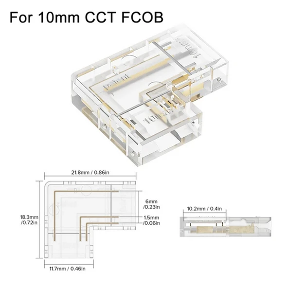 4 adet şeffaf L şekli kapak konnektörleri 2pin FCOB 8mm LED şerit işıklar lehimsiz bağlantı
