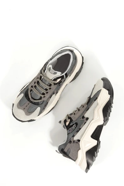 Leo Gri Leopar Sneaker Günlük Kadın Spor Ayakkabı - 3