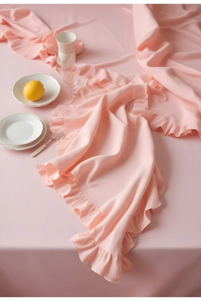 Vintage Soft Pembe Fırfırlı Keten Masa Örtüleri 17 Boy Seçeneğiyle - Resim 3