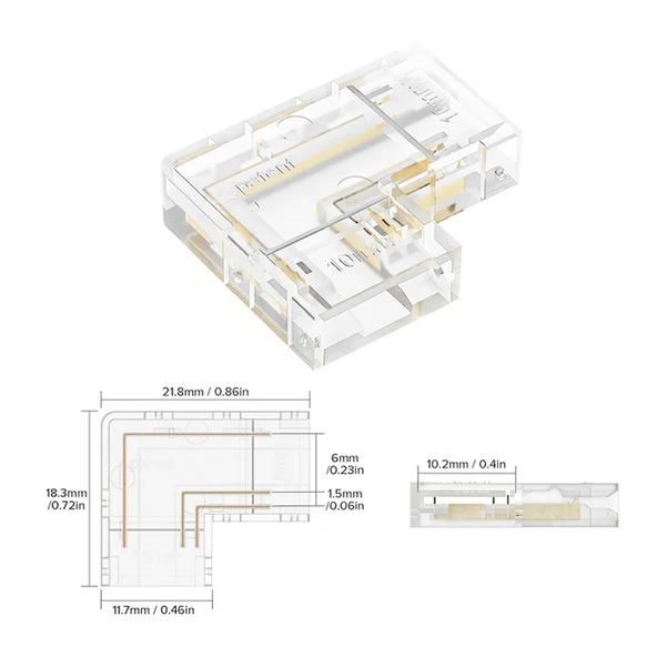 4 adet şeffaf L şekli kapak konnektörleri 2pin FCOB 8mm LED şerit işıklar lehimsiz bağlantı