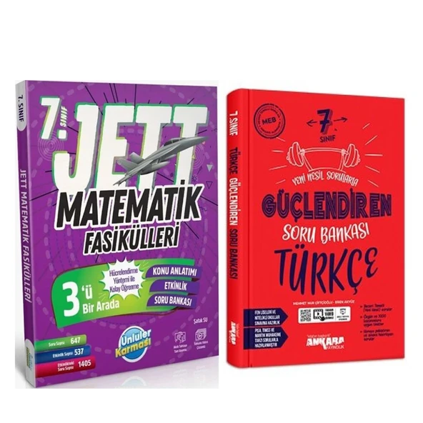 Ünlüler Yayınları 7. Sınıf Matematik JETT Soru Fasikülleri ve Ankara Türkçe Soru Bankası Seti 2 Kitap