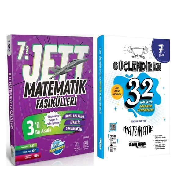 Ünlüler Yayınları 7. Sınıf Matematik JETT Soru Fasikülleri ve Ankara Yayıncılık Deneme Seti 2 Kitap