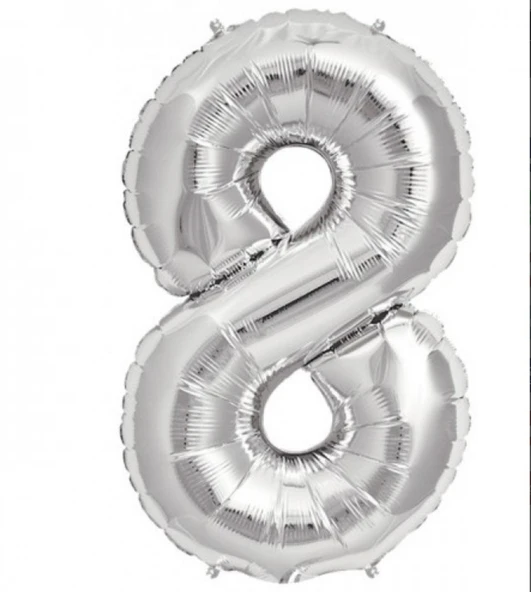 Brokoli Home 8 Numara Folyo Gümüş Balon 100cm 40inç Helyuma Uygun Parti Balonu Numaralar - 2