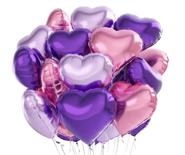 Brokoli Home 3 Adet Kalp Folyo Balon Mor Renk Uçan Balon 45 Cm 18 İnç - 5