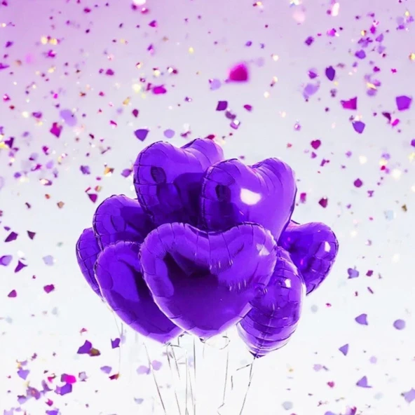 Brokoli Home 3 Adet Kalp Folyo Balon Mor Renk Uçan Balon 45 Cm 18 İnç - 3