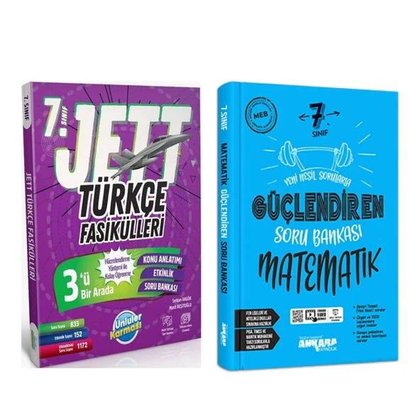 Ünlüler Yayınları 7. Sınıf Türkçe JETT Soru Fasikülleri ve Ankara Matematik Soru Bankası Seti 2 Kitap