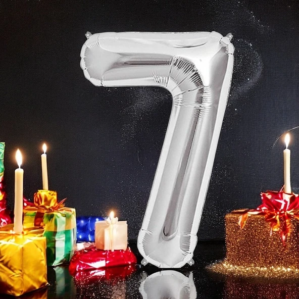 Brokoli Home 7 Numara Folyo Gümüş Balon 100cm 40inç Helyuma Uygun Parti Balonu Numaralar
