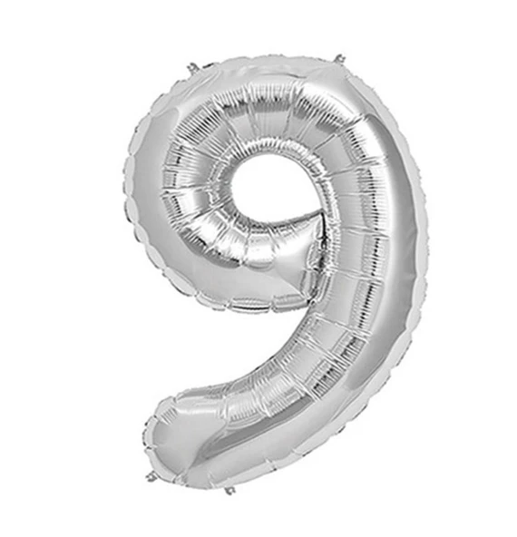 Brokoli Home 9 Numara Folyo Gümüş Balon 100cm 40inç Helyuma Uygun Parti Balonu Numaralar - 2