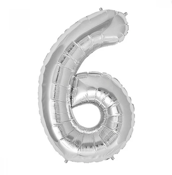 Brokoli Home 6 Numara Folyo Gümüş Balon 100cm 40inç Helyuma Uygun Parti Balonu Numaralar - 2