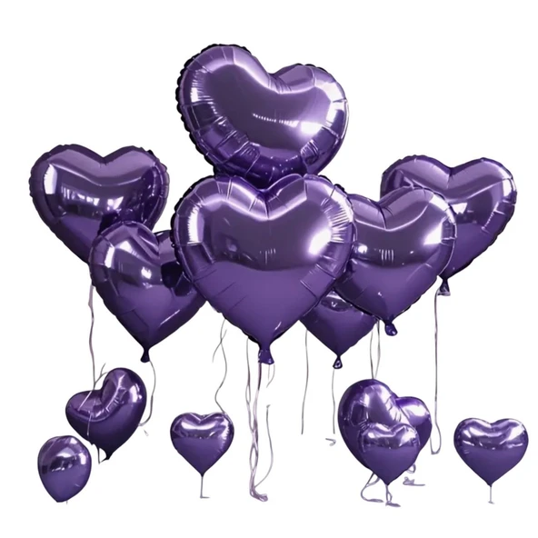 Brokoli Home 3 Adet Kalp Folyo Balon Mor Renk Uçan Balon 45 Cm 18 İnç
