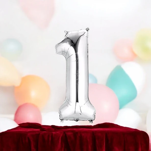Brokoli Home 1 Numara Folyo Gümüş Folyo Balon 100cm 40inç Helyuma Uygun Parti Balonu Numaralar